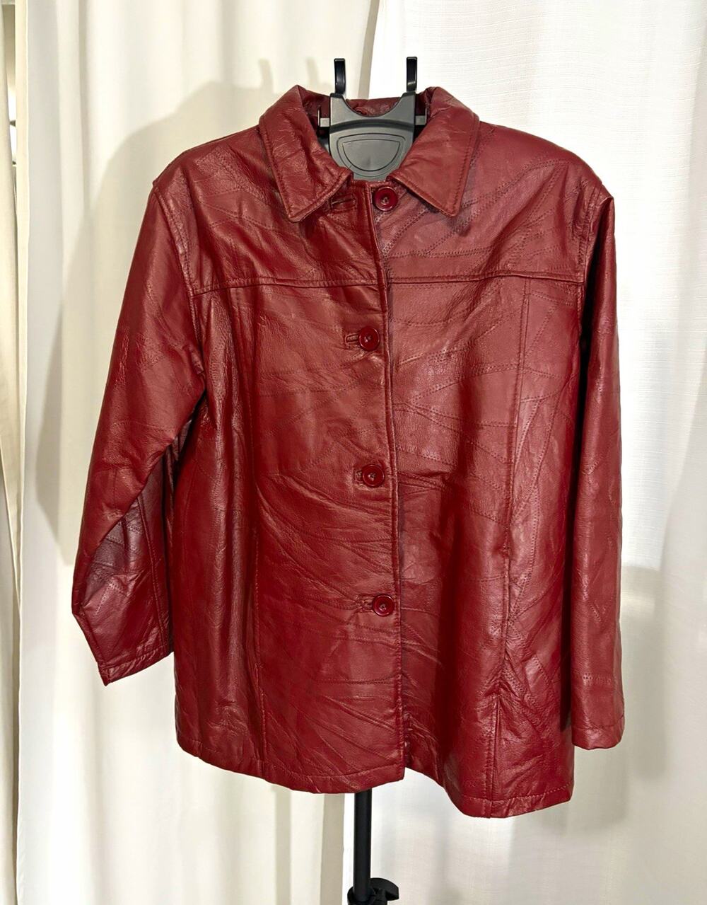 Vintage Tudor Court Women's Burgundy Genuine Leather Button-Front Lined Jacket L